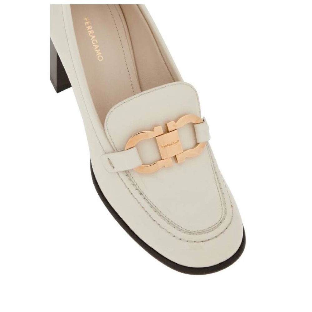 Salvatore Ferragamo Cream Loafers with Gold Detail